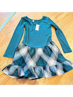 CHILDRENS PLACE GREEN PLAID DRESS NEW SMALL 5/6